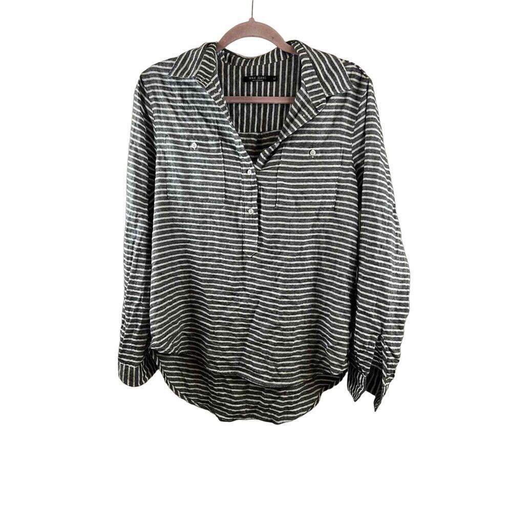 Striped Black & White Button-Front Women's Blouse
